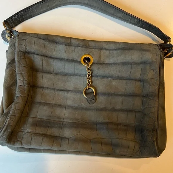 Yves Saint Laurent YSL Crocodile Embossed Nubuck Catwalk Bag in Anthracite Grey - Picture 2 of 7